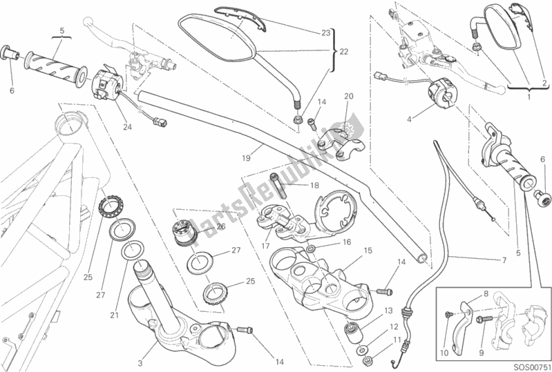 Todas as partes de Guiador E Controles do Ducati Scrambler Icon Thailand USA 803 2017